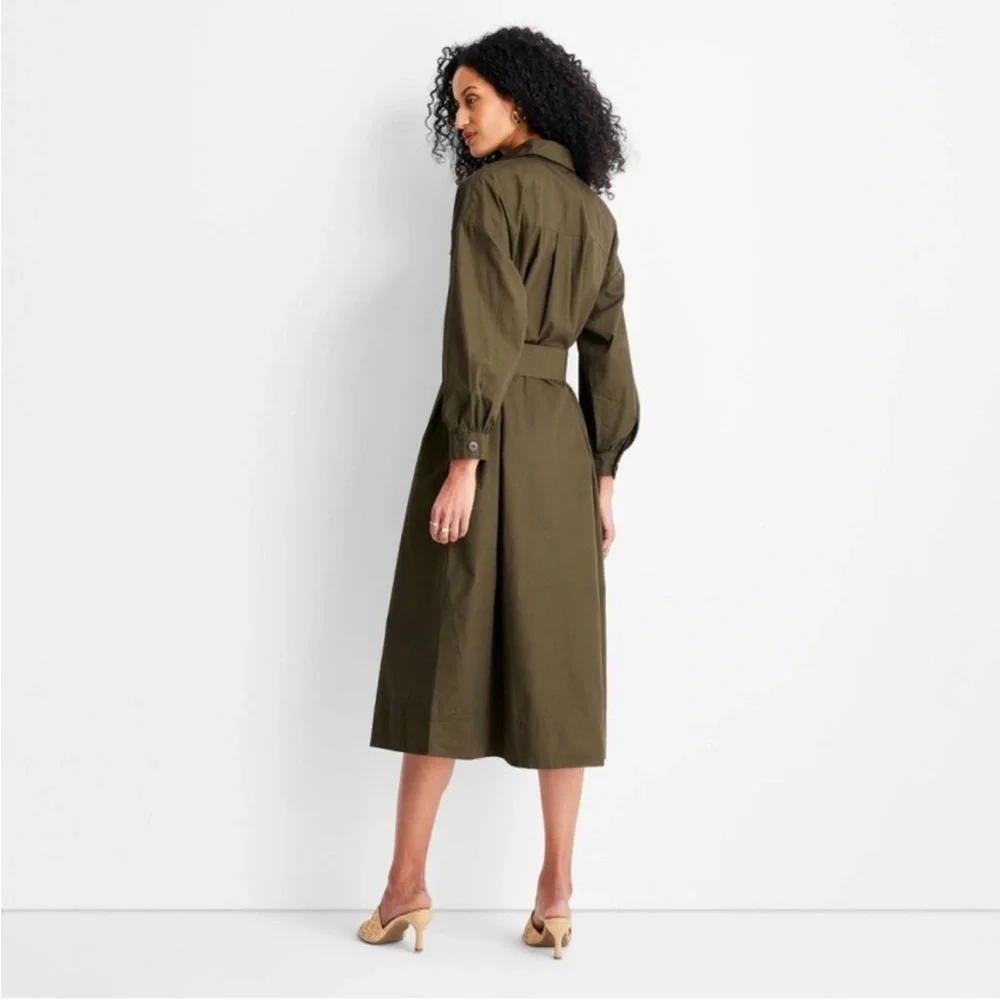 Olive Midi Shirt Dress - Picture 2 of 4